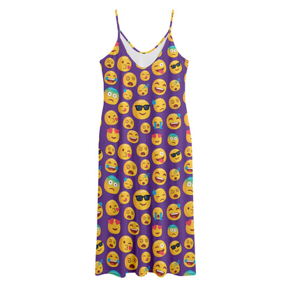 Purple Emoji Pattern Print Jersey Midi Cami Dress