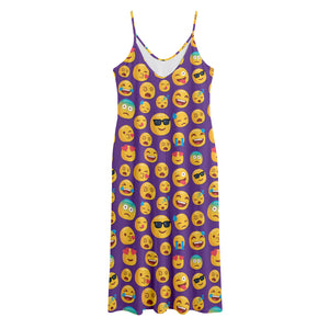 Purple Emoji Pattern Print Jersey Midi Cami Dress