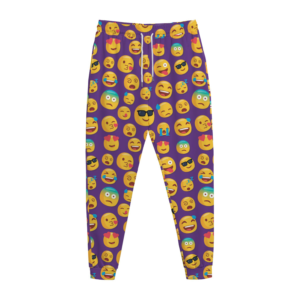 Purple Emoji Pattern Print Jogger Pants