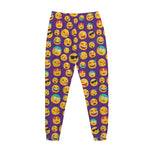 Purple Emoji Pattern Print Jogger Pants