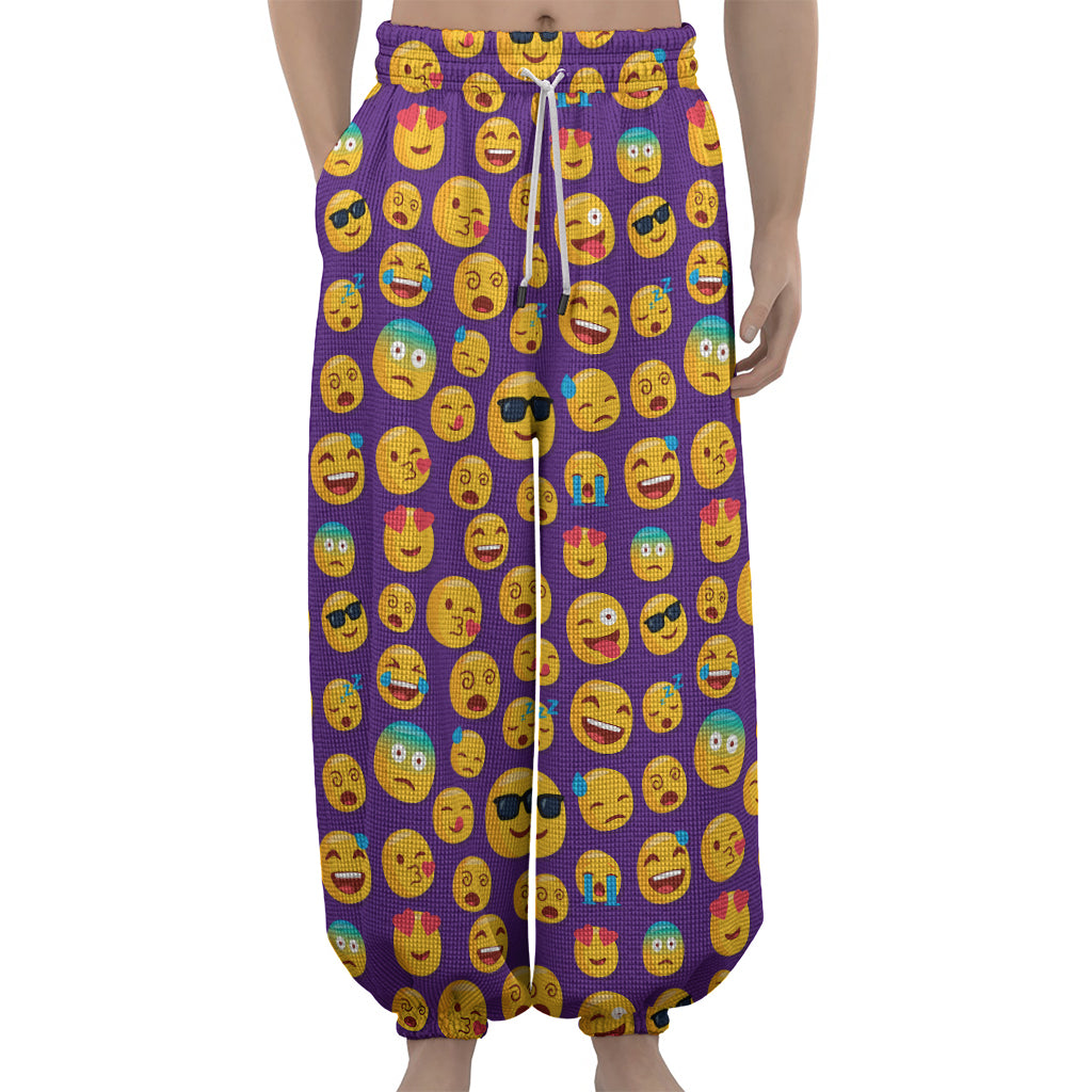 Purple Emoji Pattern Print Lantern Pants