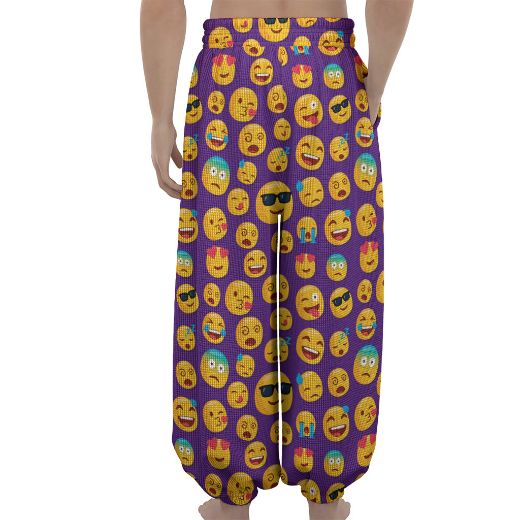 Purple Emoji Pattern Print Lantern Pants