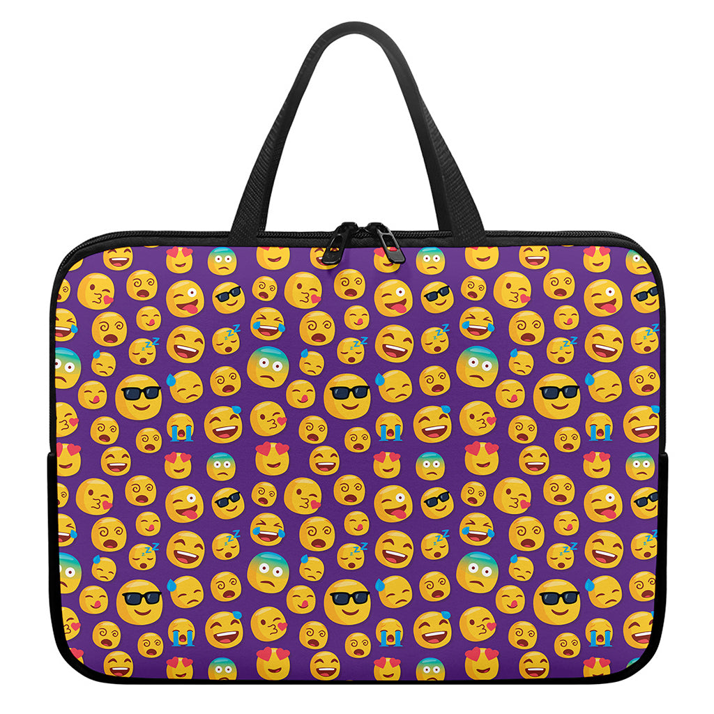 Purple Emoji Pattern Print Laptop Sleeve With Handle