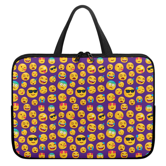 Purple Emoji Pattern Print Laptop Sleeve With Handle