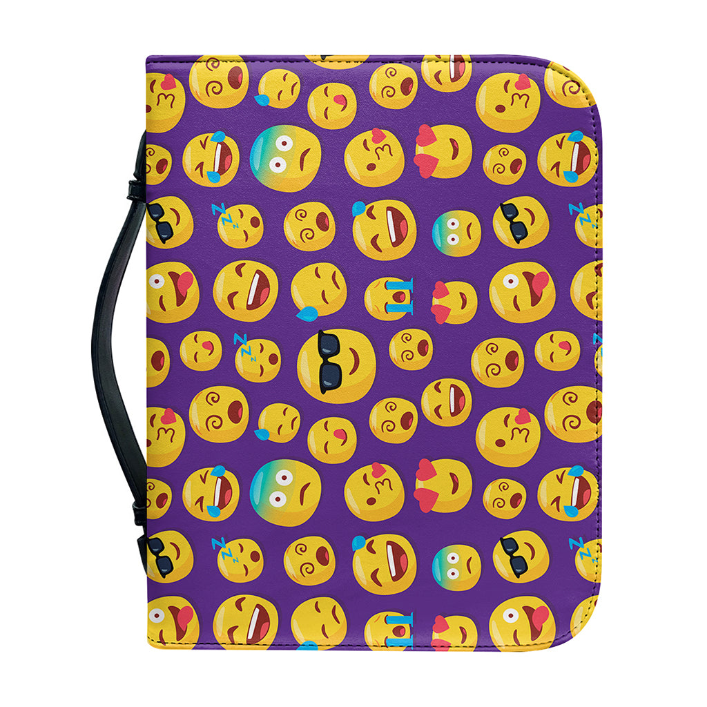 Purple Emoji Pattern Print Leather Bible Cover