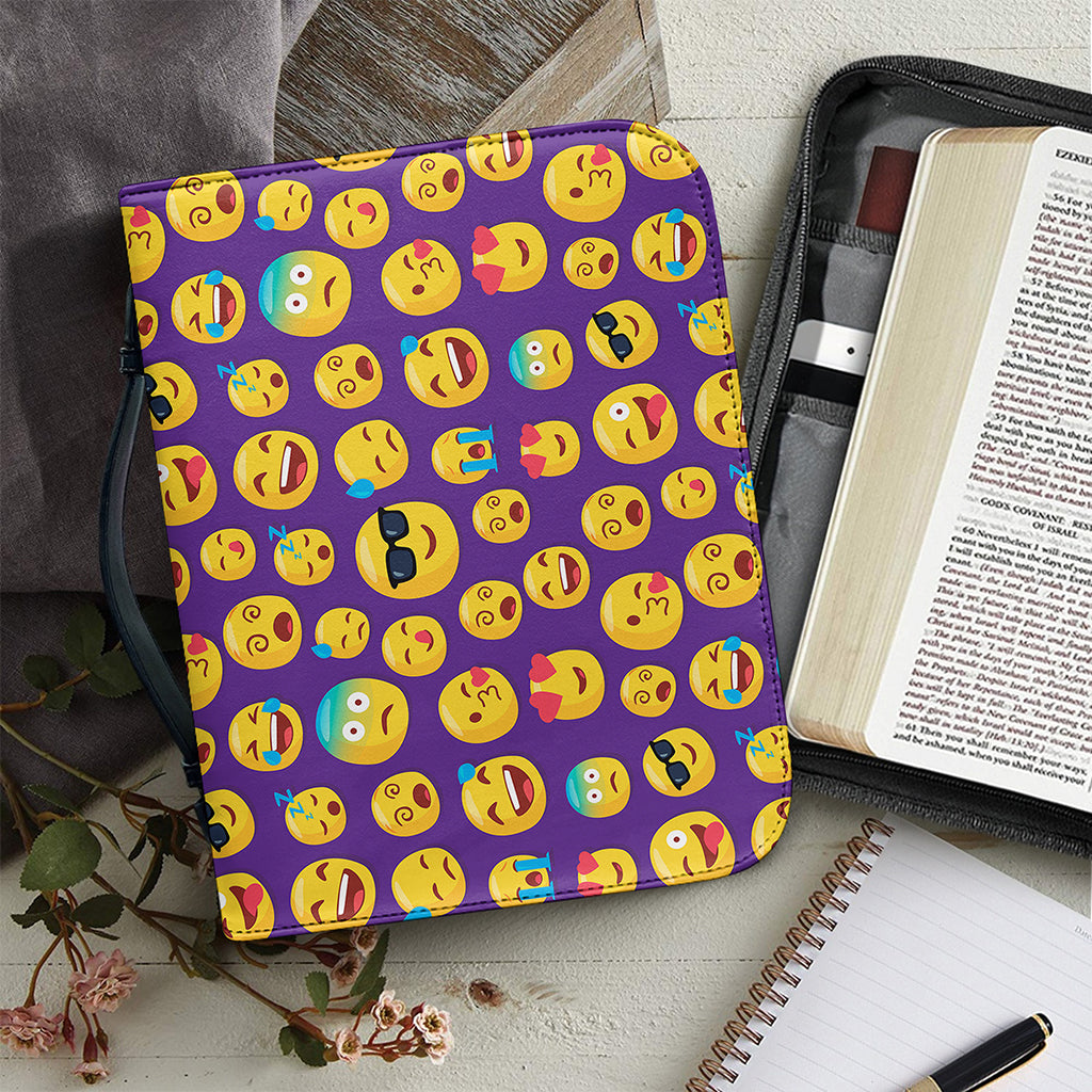 Purple Emoji Pattern Print Leather Bible Cover