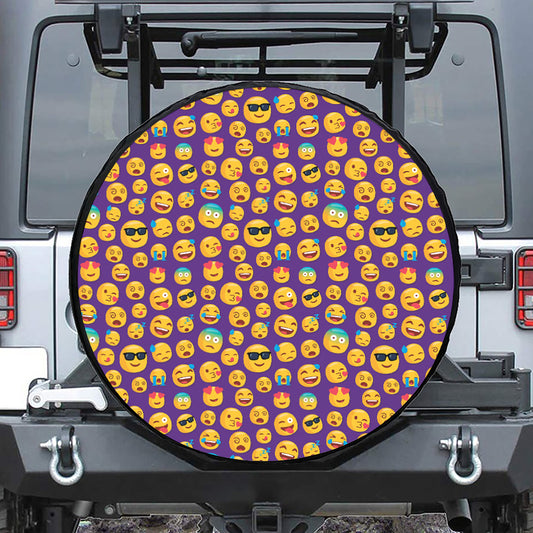 Purple Emoji Pattern Print Leather Spare Tire Cover