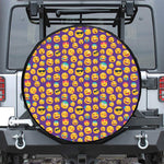 Purple Emoji Pattern Print Leather Spare Tire Cover