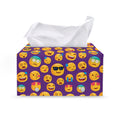 Purple Emoji Pattern Print Leather Tissue Box Cover