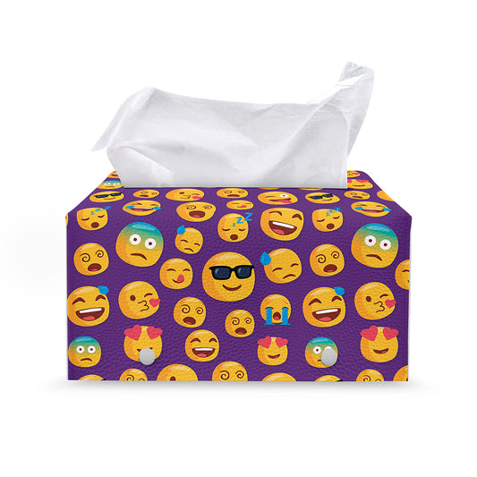 Purple Emoji Pattern Print Leather Tissue Box Cover