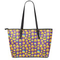 Purple Emoji Pattern Print Leather Tote Bag With Zipper