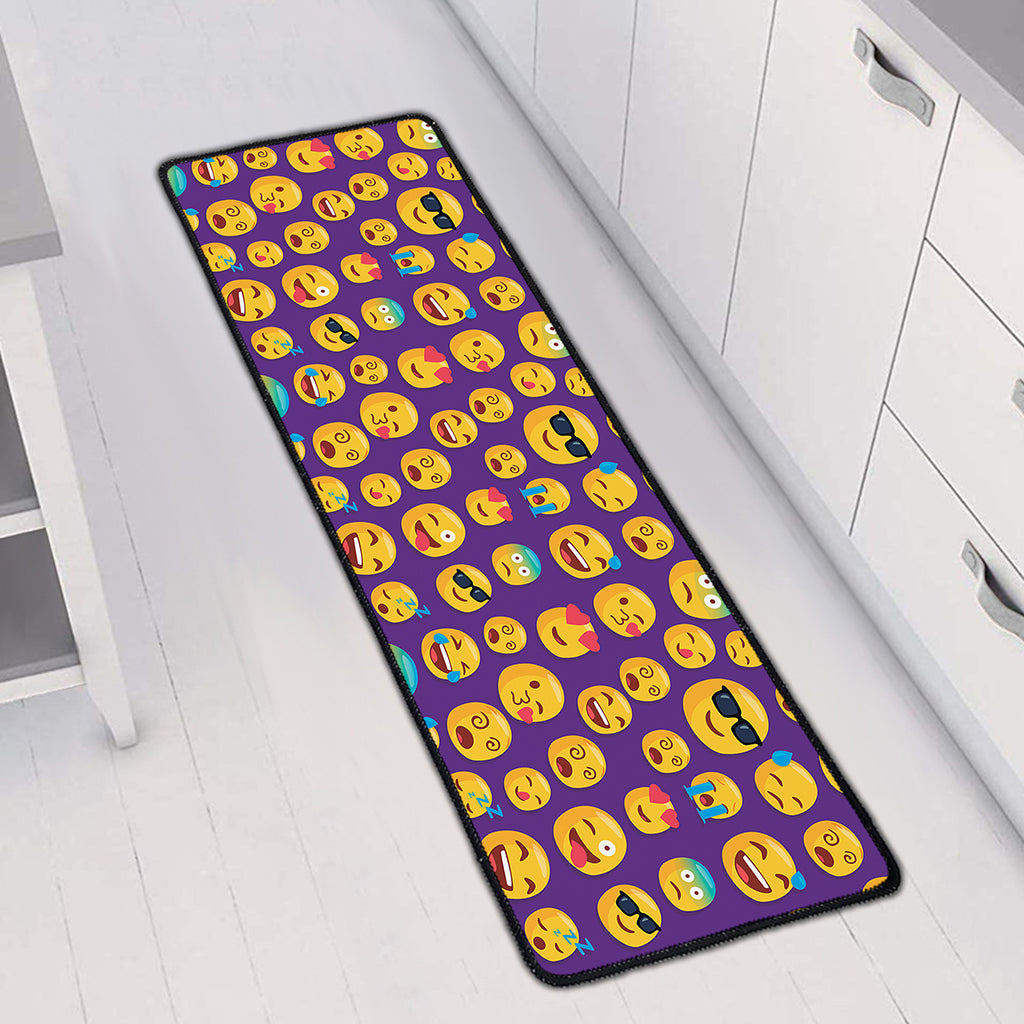 Purple Emoji Pattern Print Long Kitchen Mat