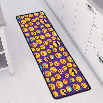 Purple Emoji Pattern Print Long Kitchen Mat