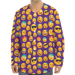 Purple Emoji Pattern Print Long Sleeve Baseball Jersey