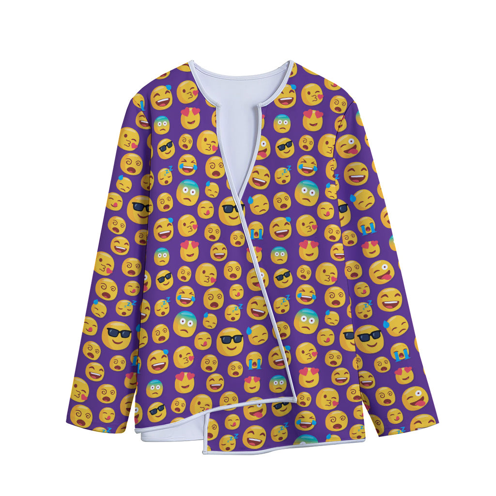 Purple Emoji Pattern Print Long Sleeve Short Coat