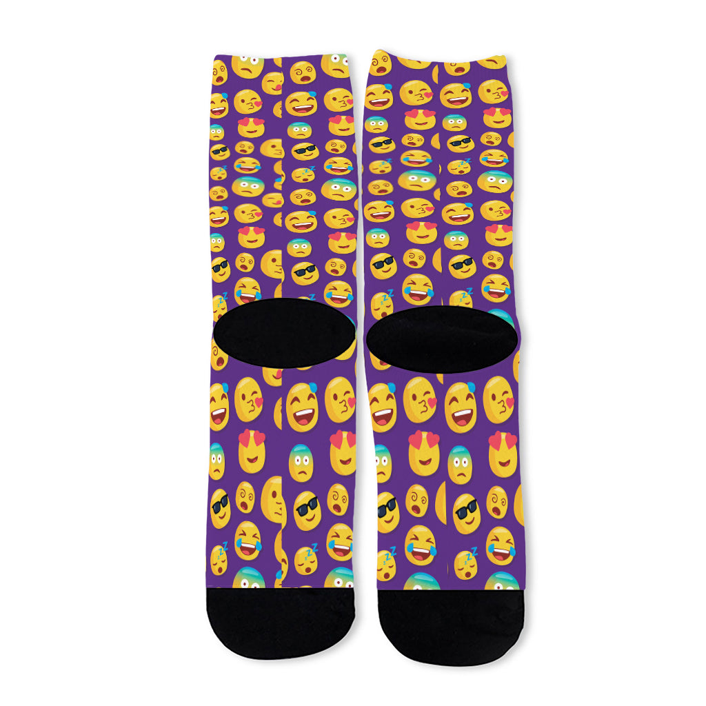 Purple Emoji Pattern Print Long Socks