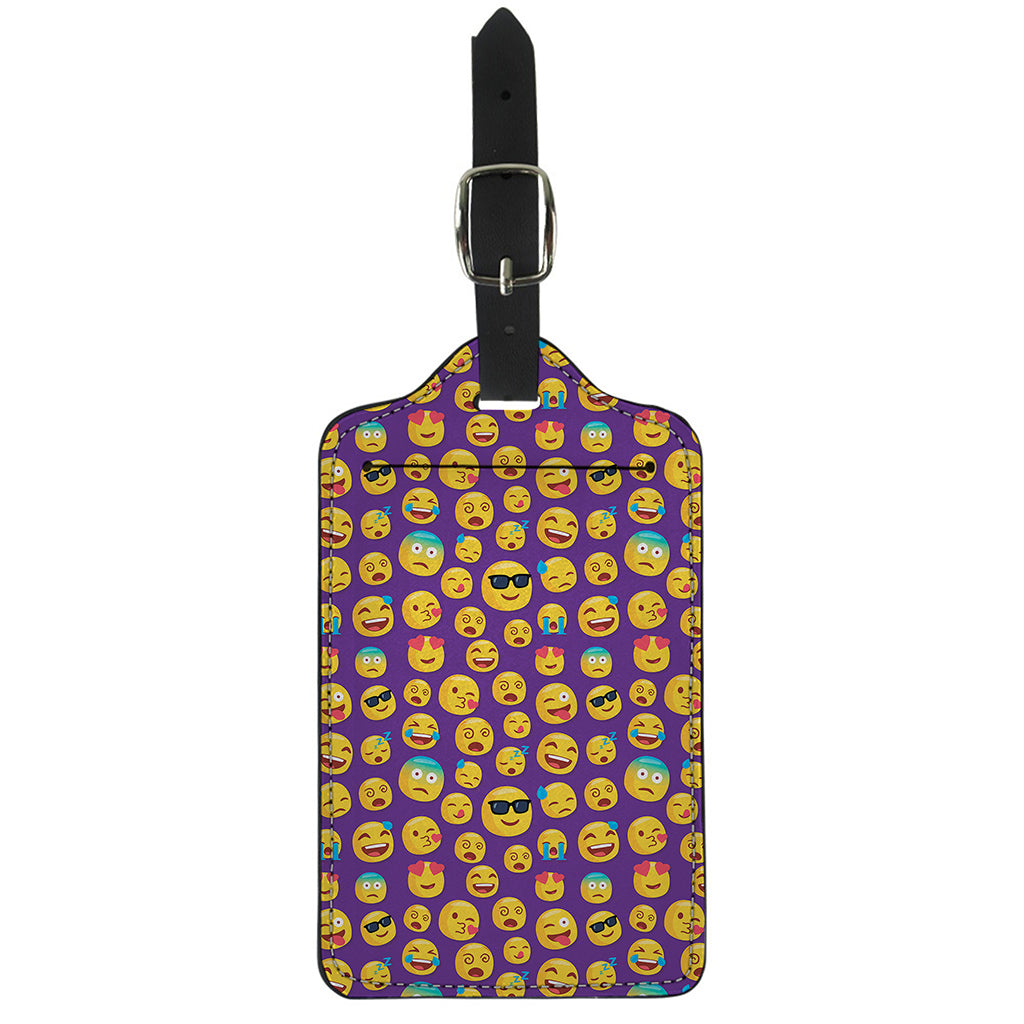 Purple Emoji Pattern Print Luggage Tag