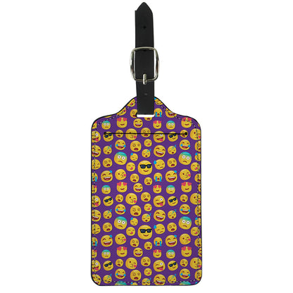 Purple Emoji Pattern Print Luggage Tag