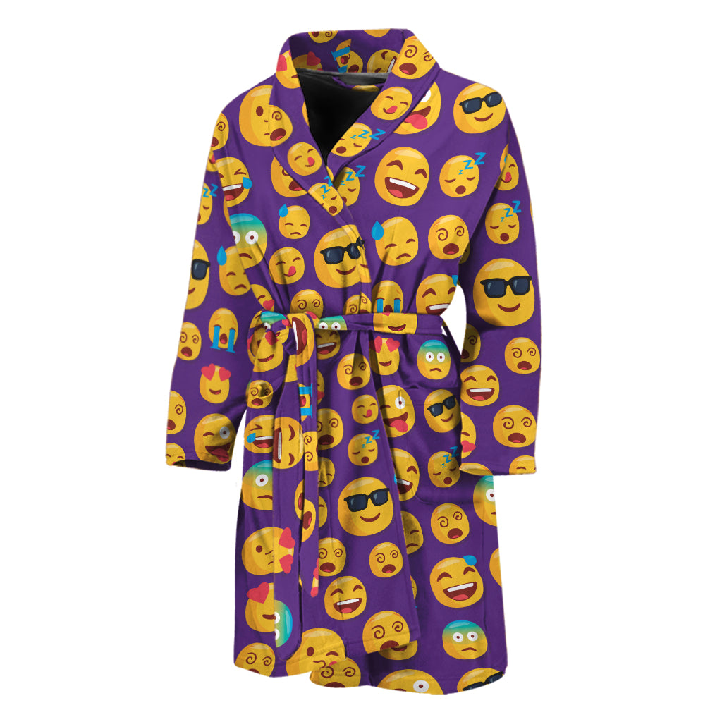 Purple Emoji Pattern Print Men's Bathrobe