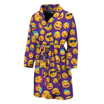 Purple Emoji Pattern Print Men's Bathrobe