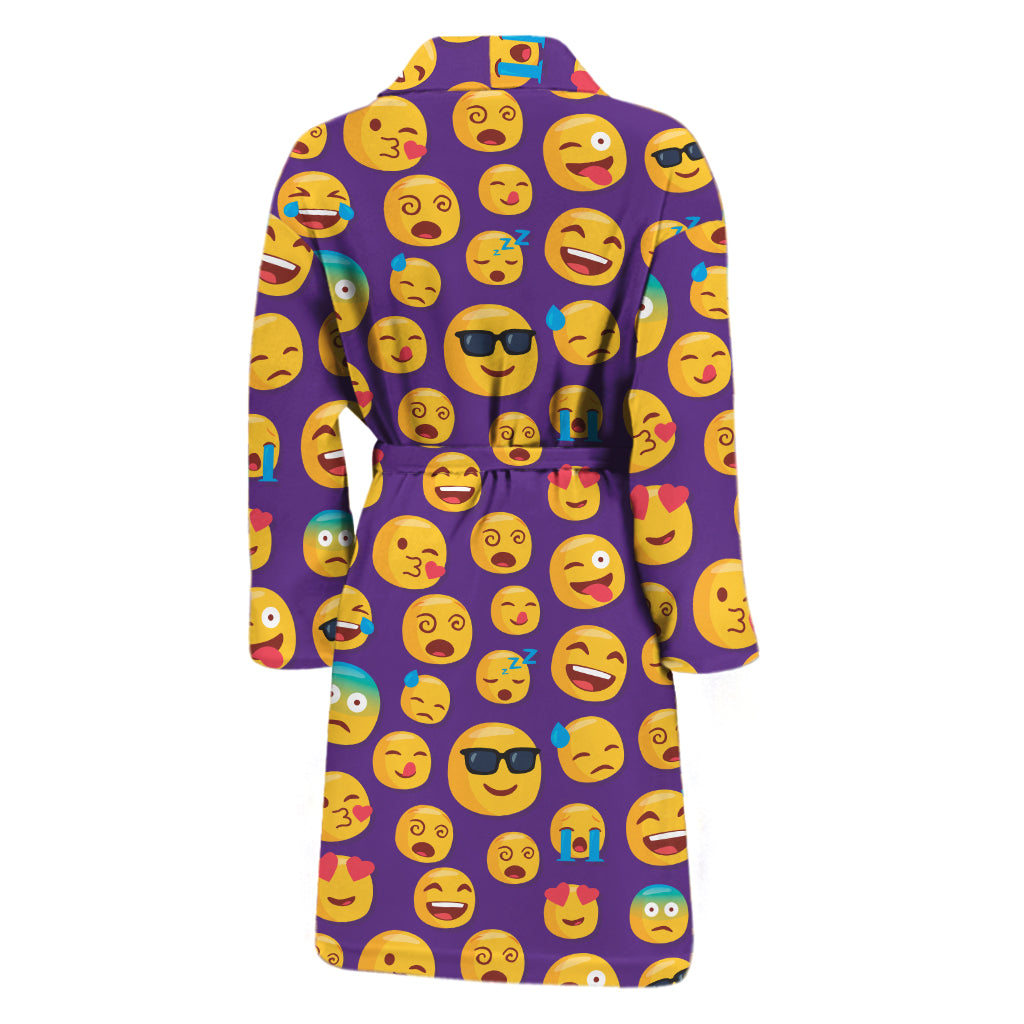 Purple Emoji Pattern Print Men's Bathrobe