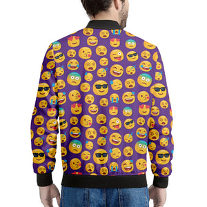 Purple Emoji Pattern Print Men's Bomber Jacket