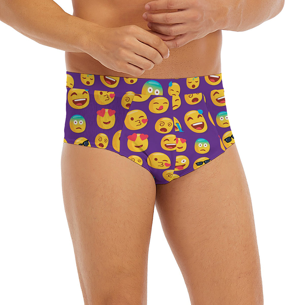 Purple Emoji Pattern Print Men's Briefs