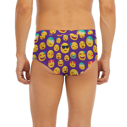 Purple Emoji Pattern Print Men's Briefs