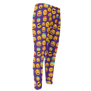 Purple Emoji Pattern Print Men's Compression Pants