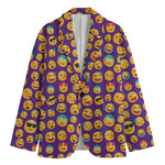 Purple Emoji Pattern Print Men's Cotton Blazer