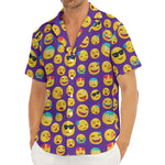 Purple Emoji Pattern Print Men's Deep V-Neck Shirt