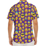 Purple Emoji Pattern Print Men's Deep V-Neck Shirt