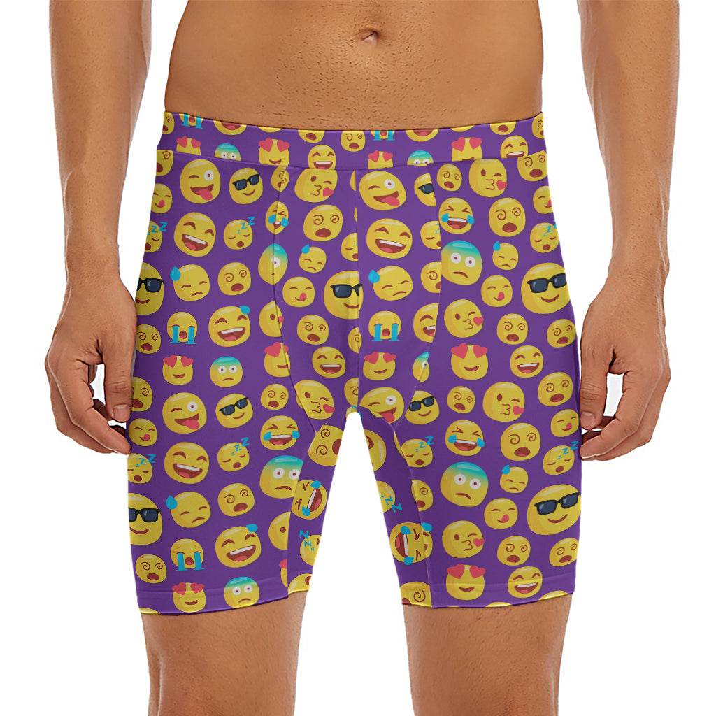 Purple Emoji Pattern Print Men's Long Boxer Briefs