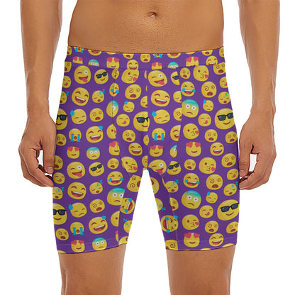 Purple Emoji Pattern Print Men's Long Boxer Briefs