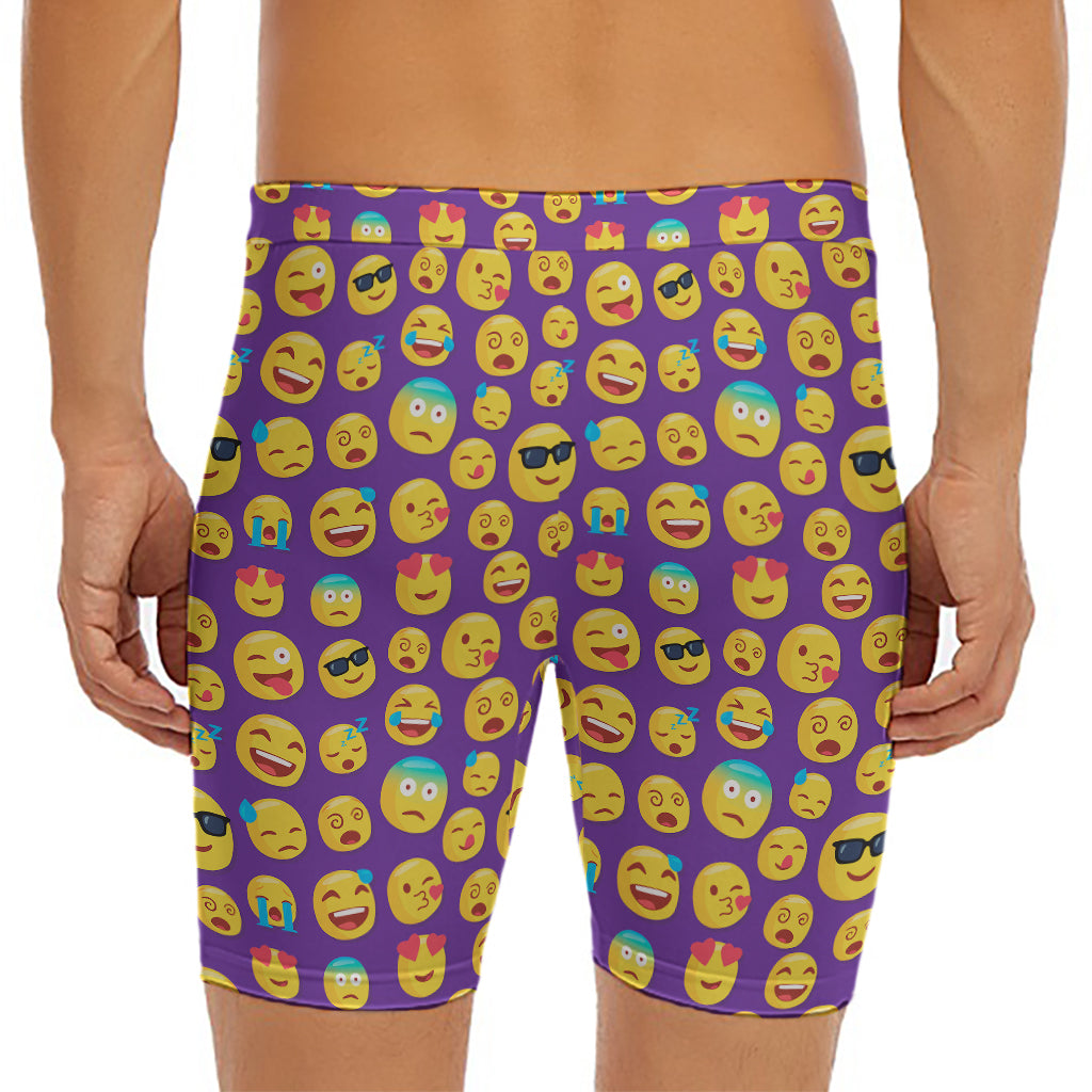 Purple Emoji Pattern Print Men's Long Boxer Briefs