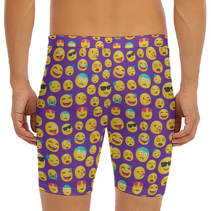 Purple Emoji Pattern Print Men's Long Boxer Briefs