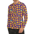 Purple Emoji Pattern Print Men's Long Sleeve Rash Guard