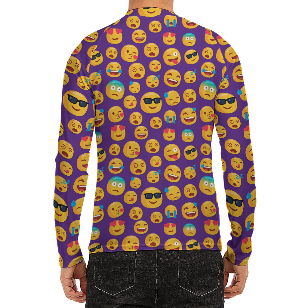 Purple Emoji Pattern Print Men's Long Sleeve Rash Guard