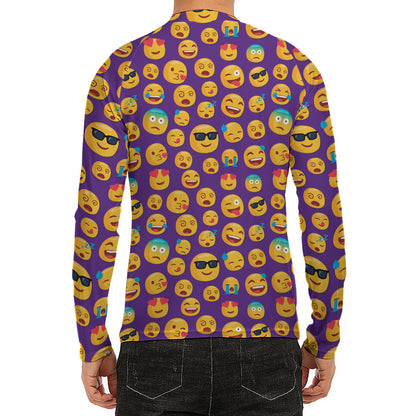 Purple Emoji Pattern Print Men's Long Sleeve Rash Guard