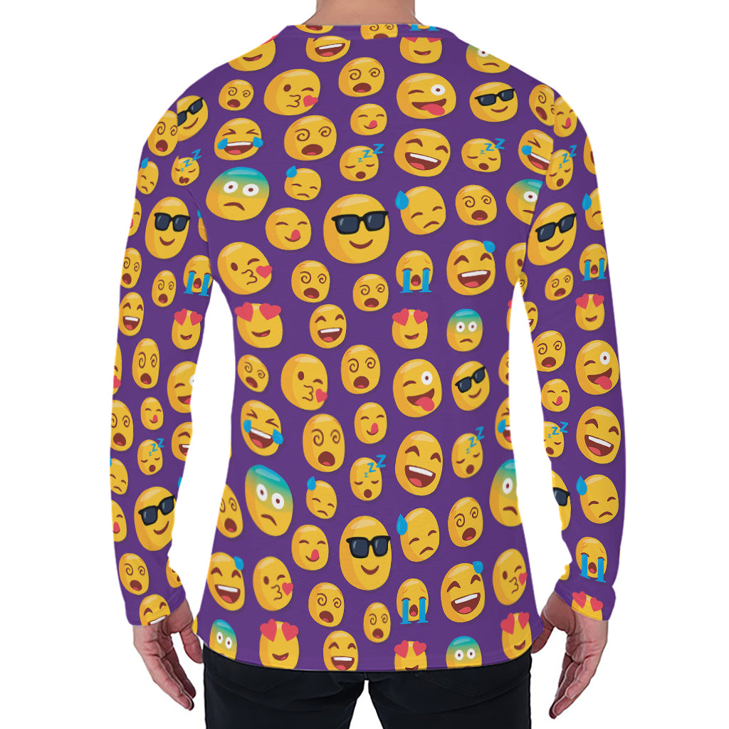 Purple Emoji Pattern Print Men's Long Sleeve T-Shirt