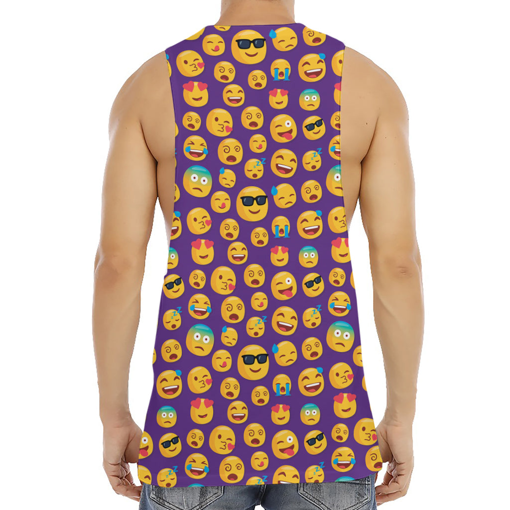 Purple Emoji Pattern Print Men's Muscle Tank Top