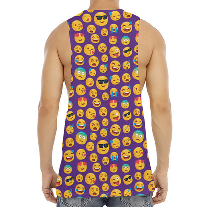 Purple Emoji Pattern Print Men's Muscle Tank Top