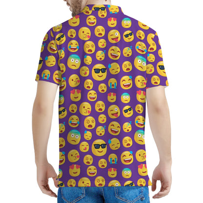 Purple Emoji Pattern Print Men's Polo Shirt