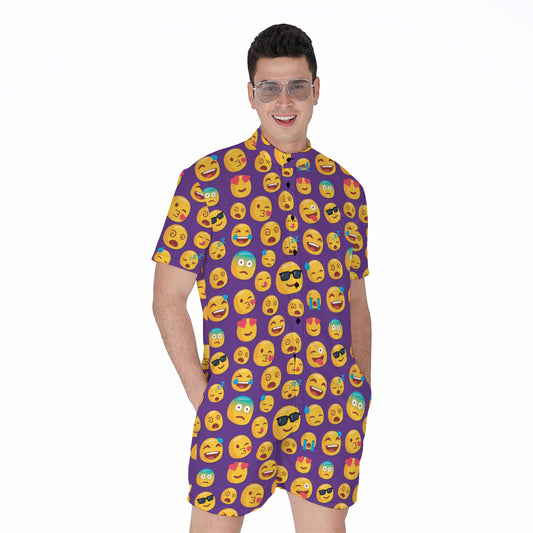 Purple Emoji Pattern Print Men's Rompers
