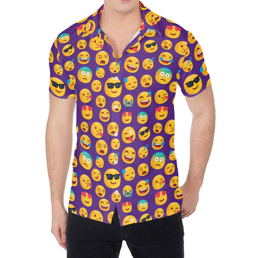 Purple Emoji Pattern Print Men's Shirt