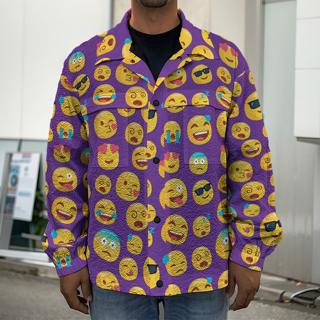 Purple Emoji Pattern Print Men's Shirt Jacket