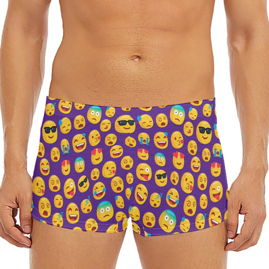 Purple Emoji Pattern Print Men's Short Boxer Briefs