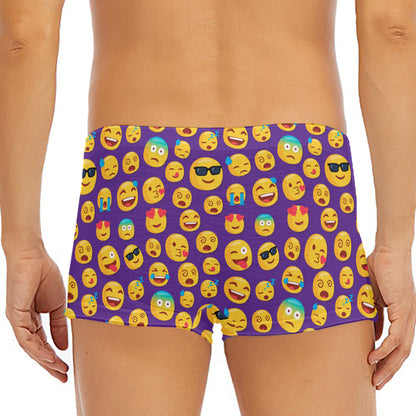 Purple Emoji Pattern Print Men's Short Boxer Briefs
