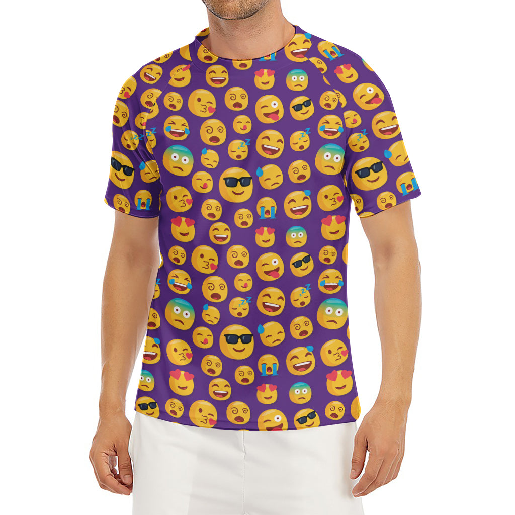 Purple Emoji Pattern Print Men's Short Sleeve Rash Guard