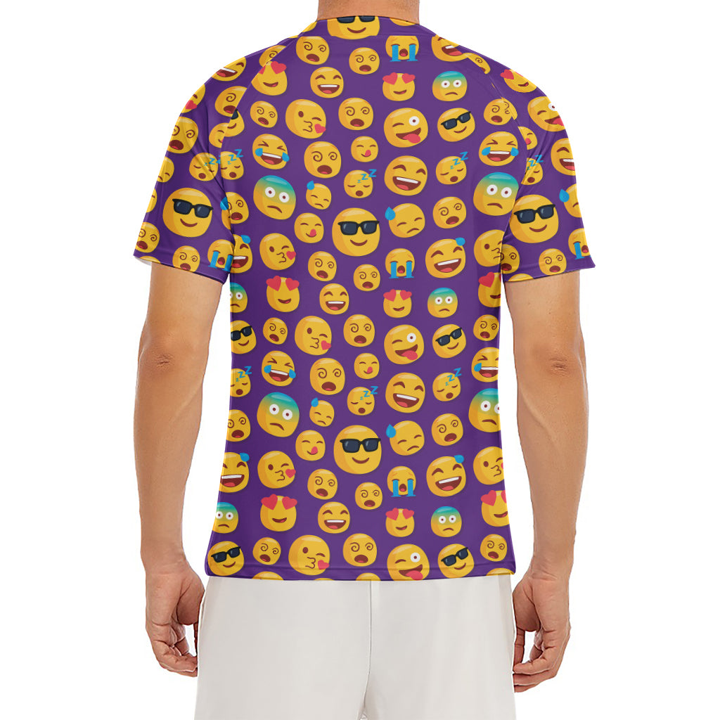 Purple Emoji Pattern Print Men's Short Sleeve Rash Guard